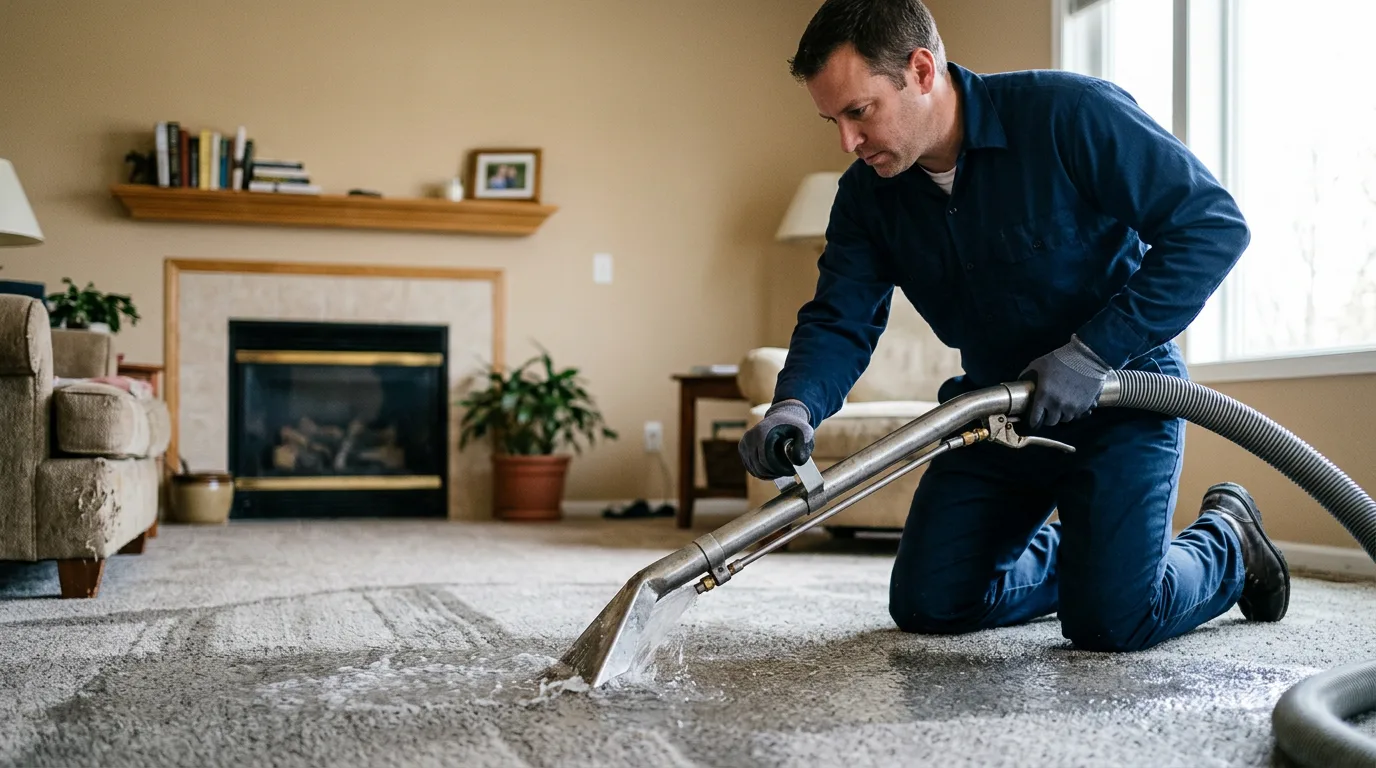 Water damage restoration technician working near Fayette, IA